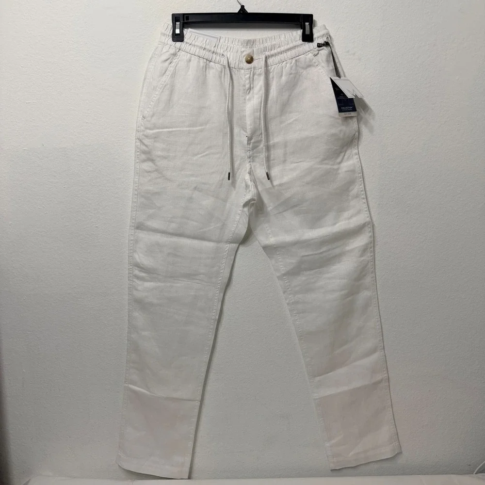 Collection by Michael Strahan Mens White 100% Linen Drawstring Pants Size S NWT